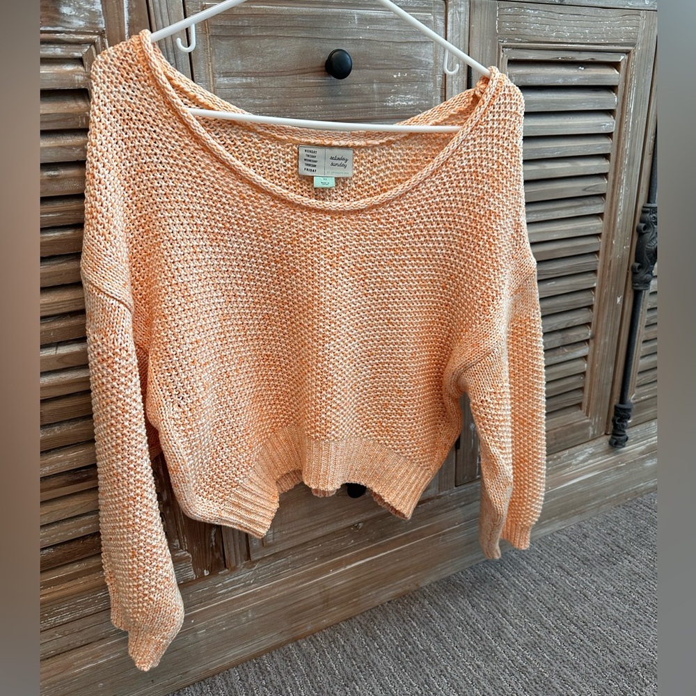 Anthropologie (Saturday Sunday) Peach Boxy Cropped Knit Beach Sweater (Size XS)